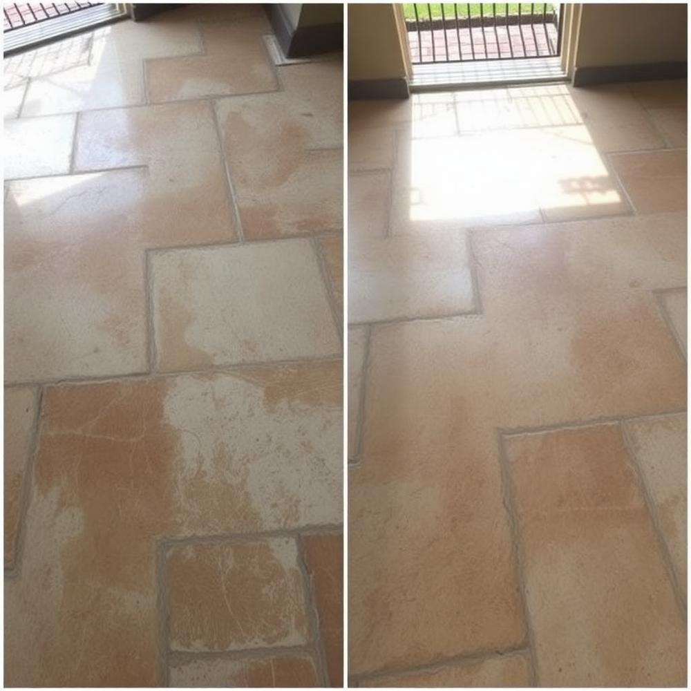 Travertine outdoor patio — before restoration